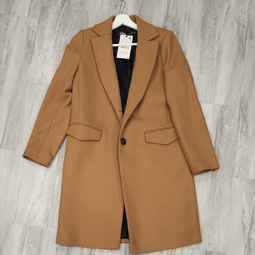 Zara Women Camel Tan Wool Blend Coat